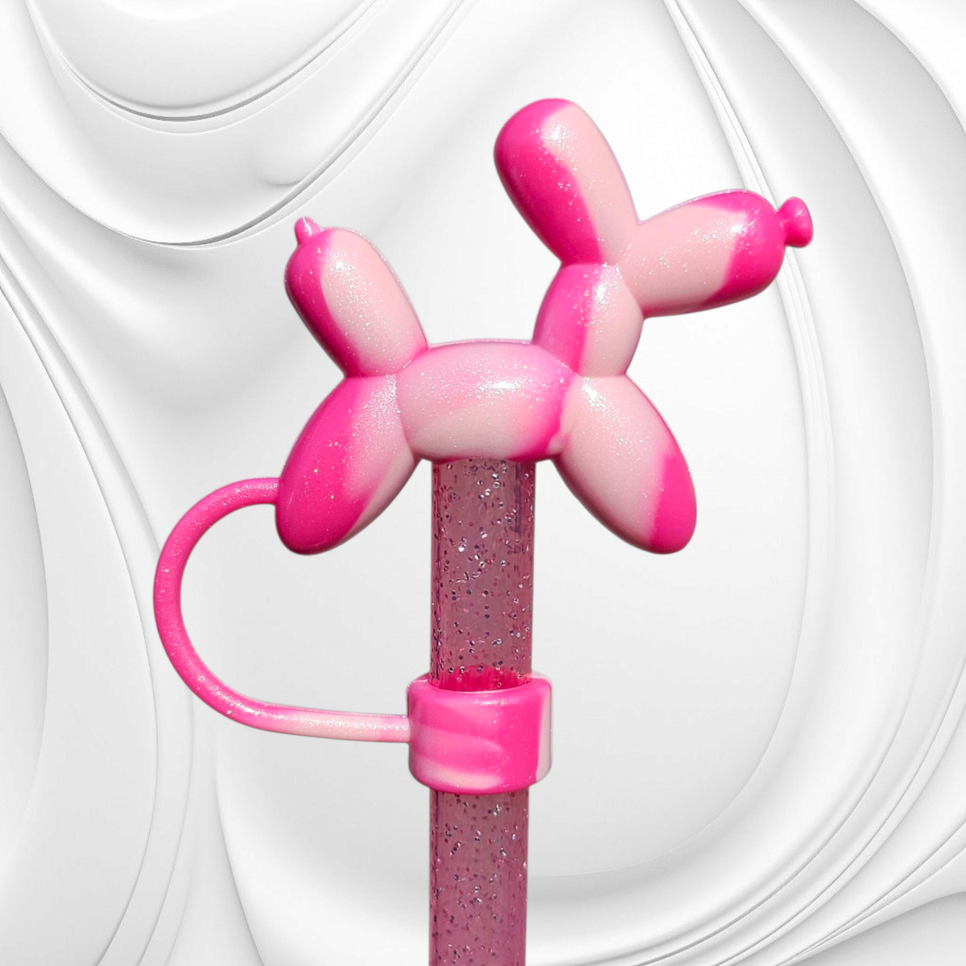 Barbie Pink Shimmer 3D Silicone Balloon Dog Straw Topper. 