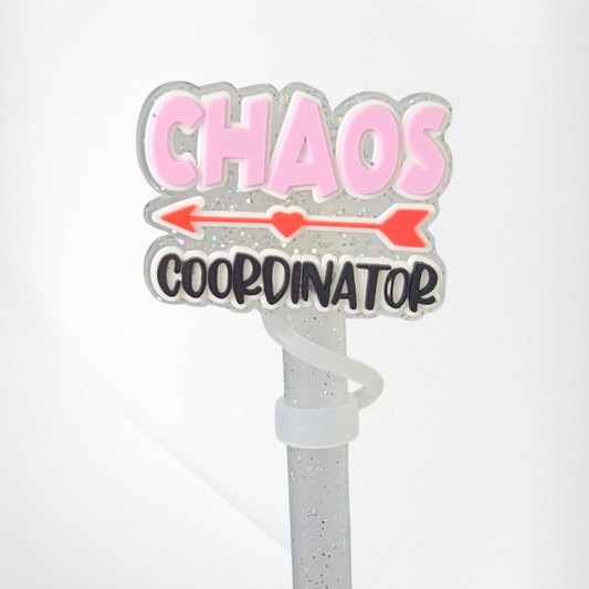 Silver Glitter Chaos Coordinator Silicone Straw Topper 