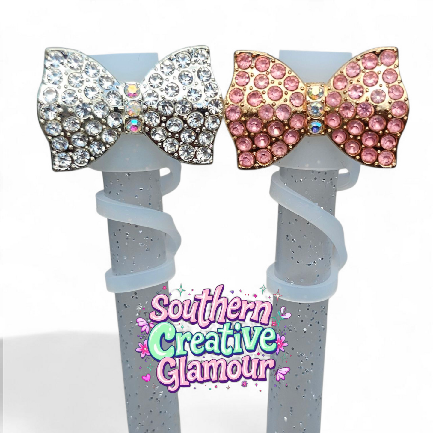 Diamond Bow Tie Silicone 10mm Straw Toppers by Southern Creative Glamour 