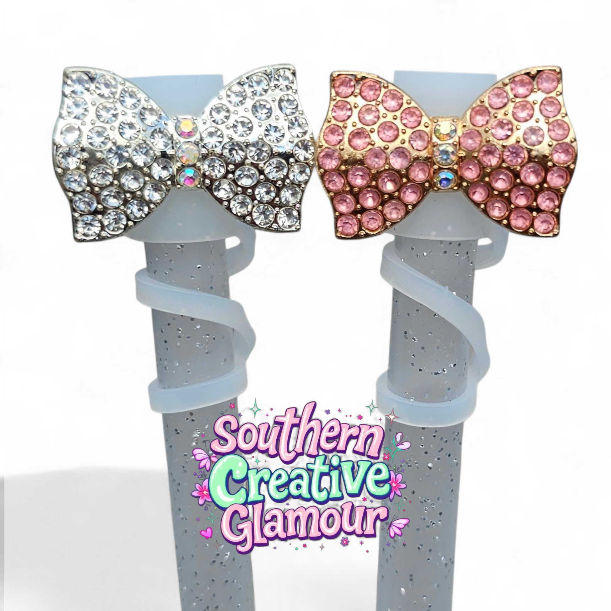 Diamond Bow Tie Silicone 10mm Straw Toppers by Southern Creative Glamour 