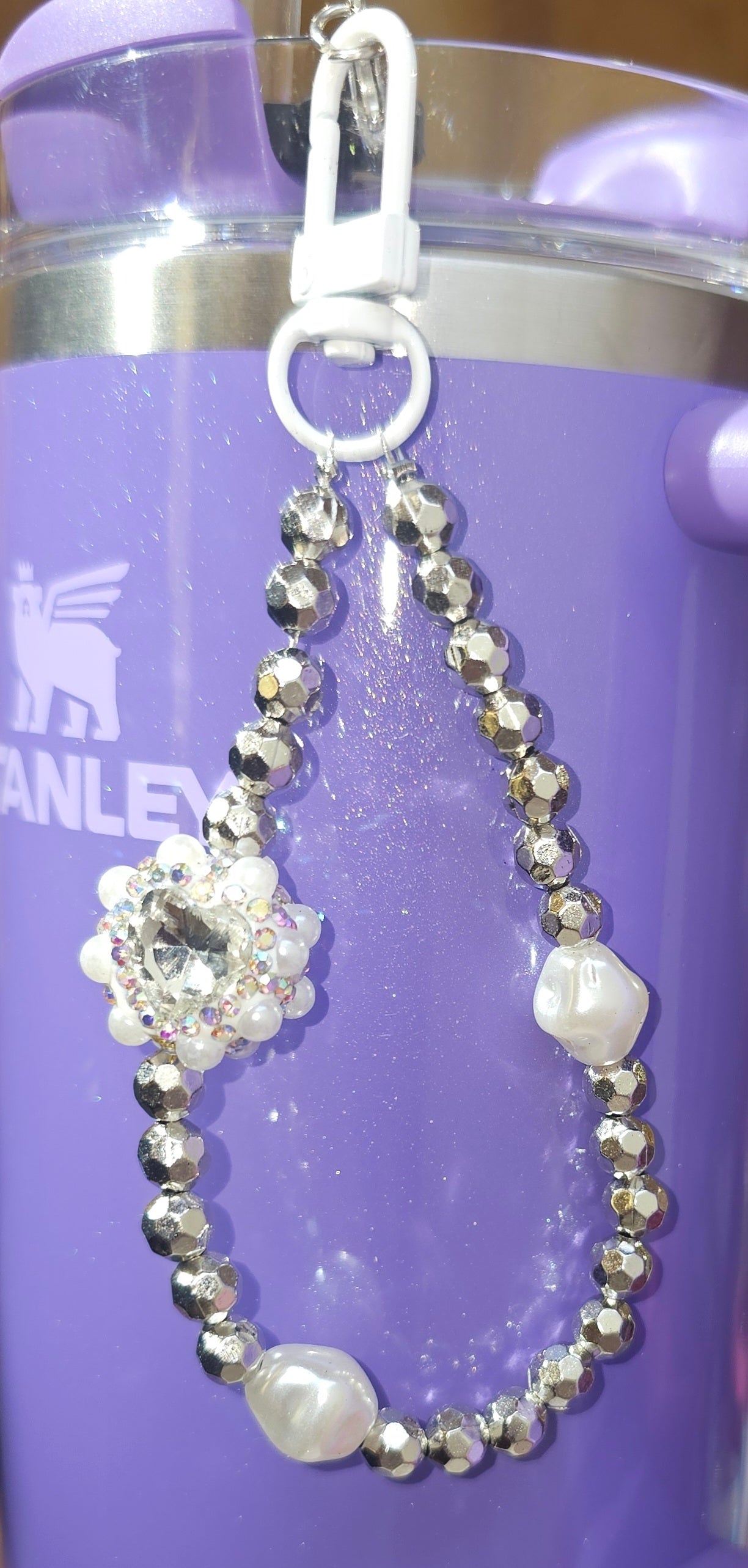 Crystal Heart with Beaded Bracelet Charm Pendant  - White