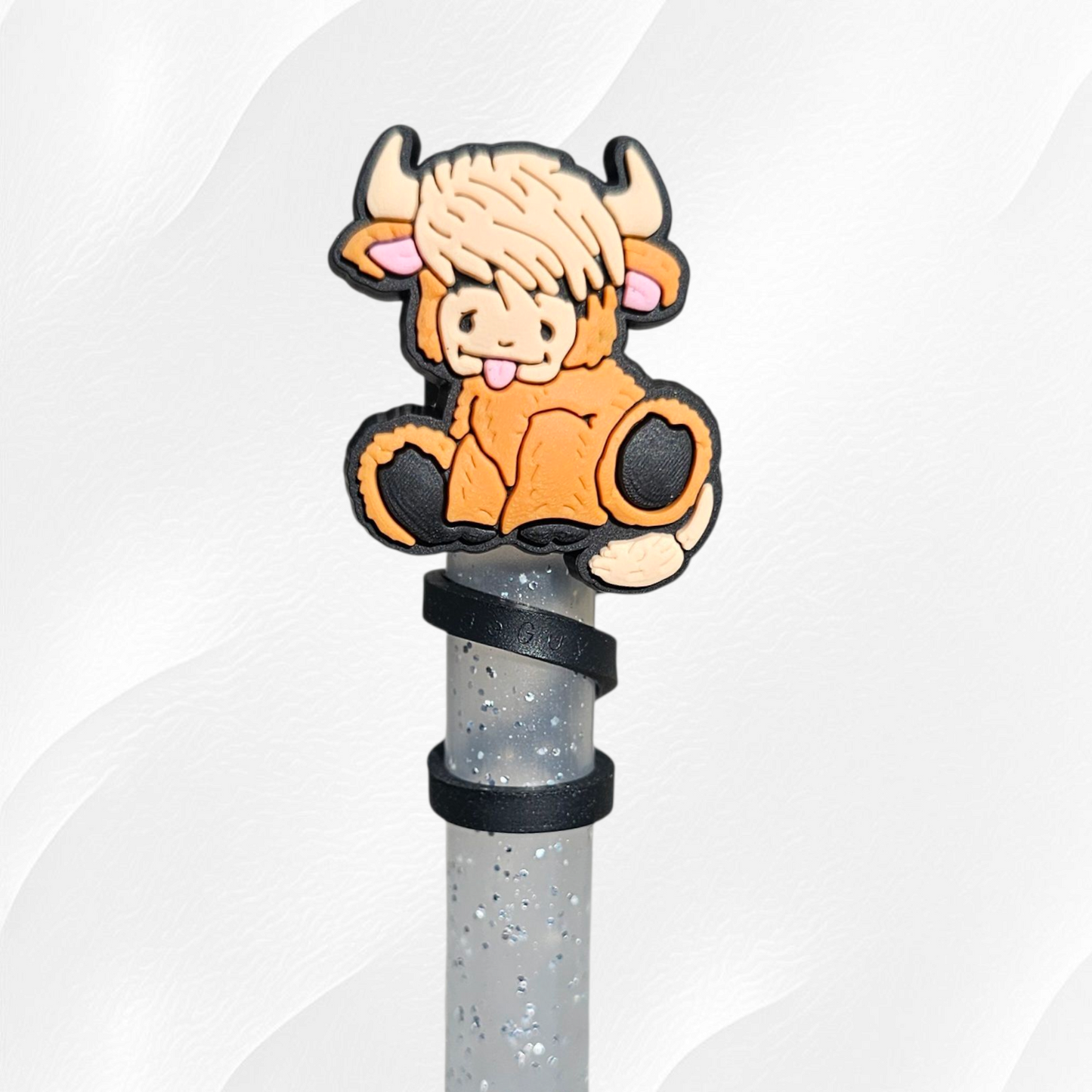 Cute Highland Cow 10mn Silicone Straw Toppers