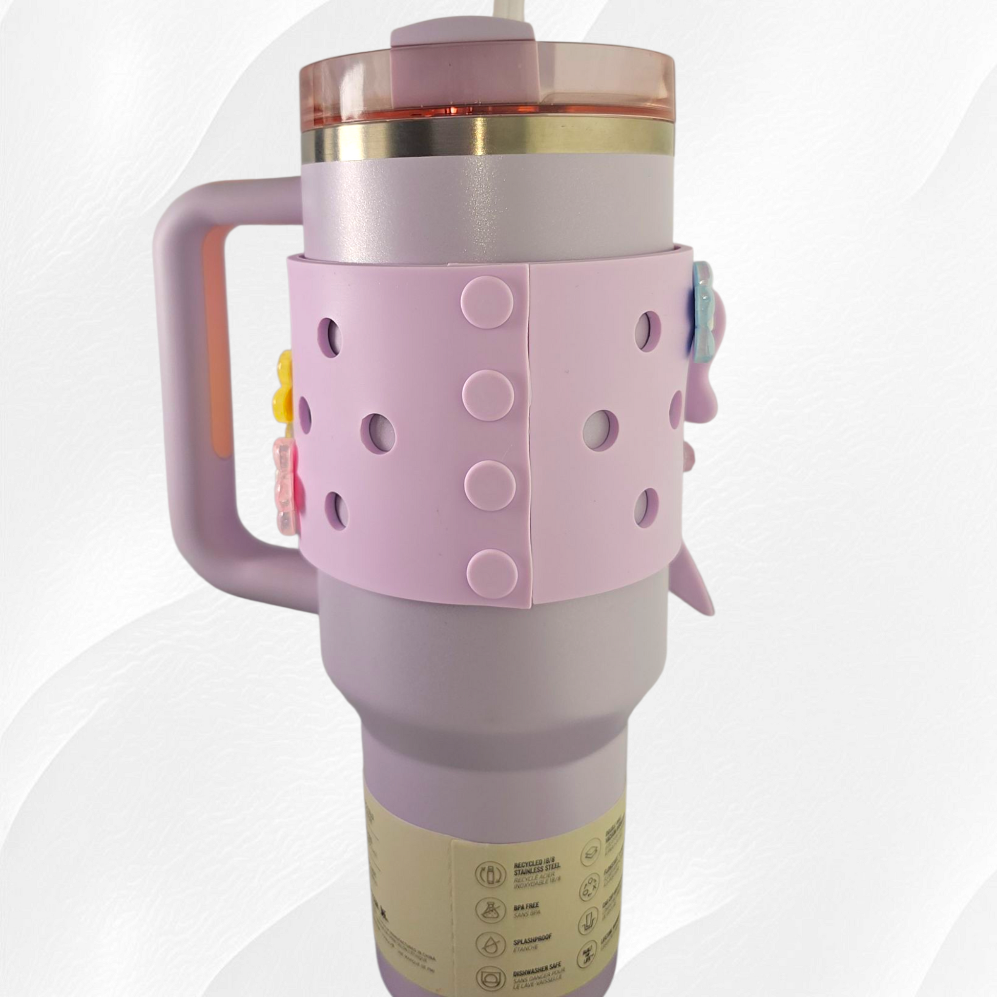 Purple Jumbo Princess Bow Cup Silicone Sleeve. 