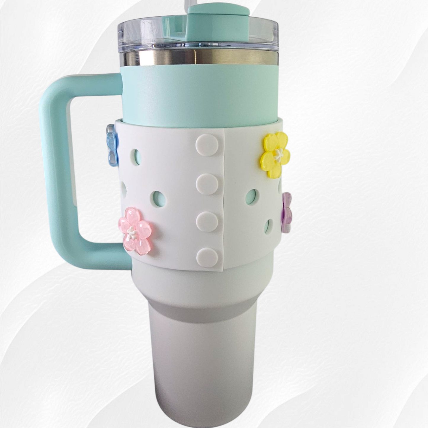 White Jumbo Princess Bow Cup Silicone Sleeve. 