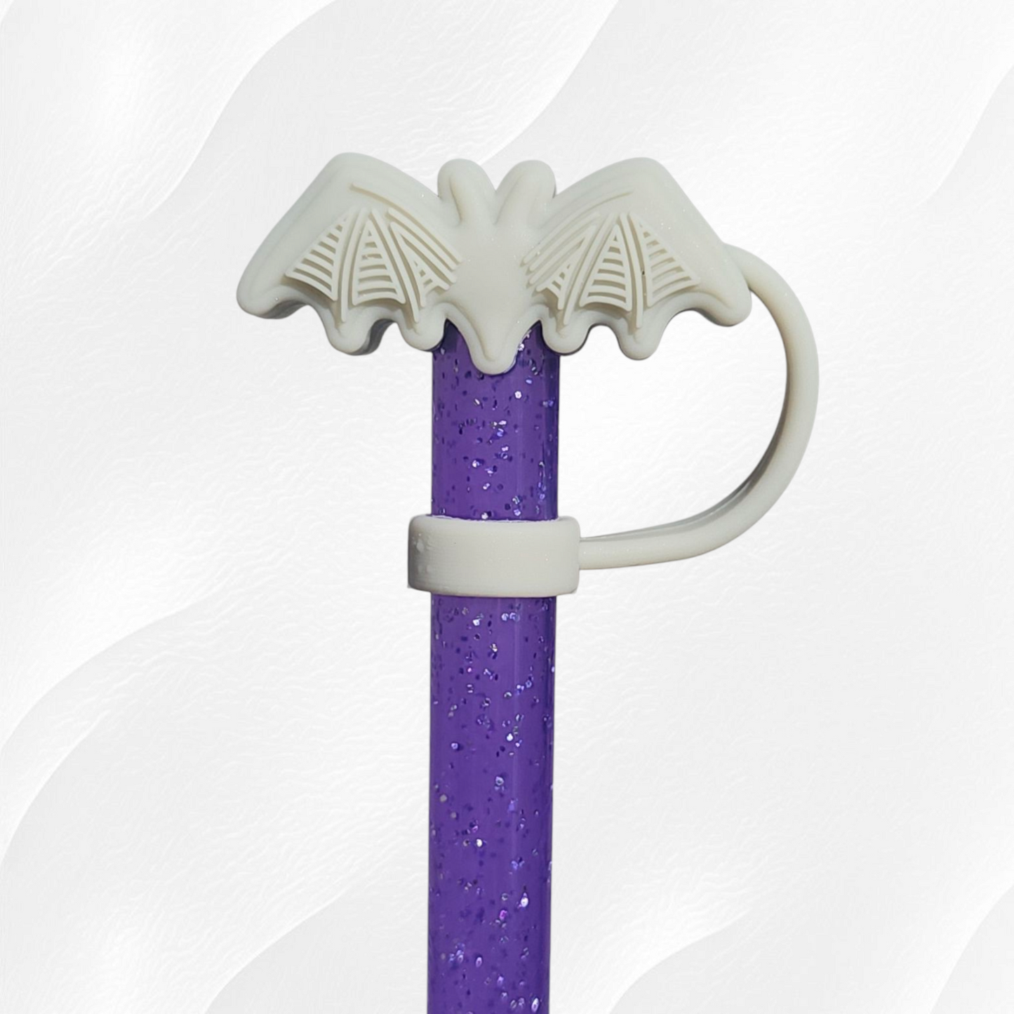 Grey Textured Halloween Bat 3D Silicone Straw Topper 