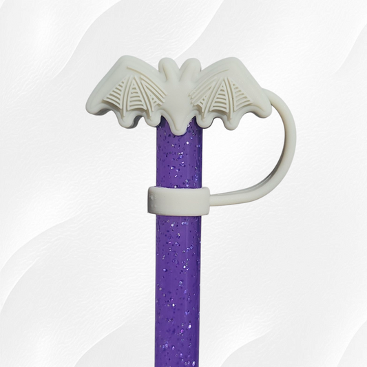 Grey Textured Halloween Bat 3D Silicone Straw Topper 