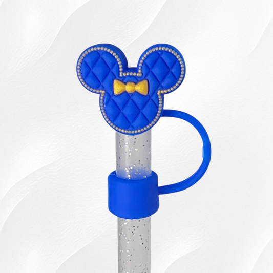 Royal Blue and Gold Minnie Mouse Inspired 3D Silicone Straw Topper. 