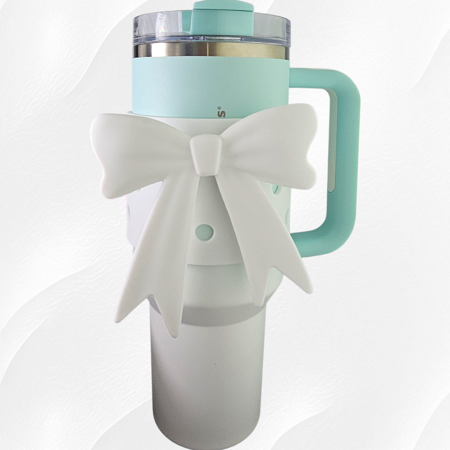 White Jumbo Princess Bow Cup Silicone Sleeve. 