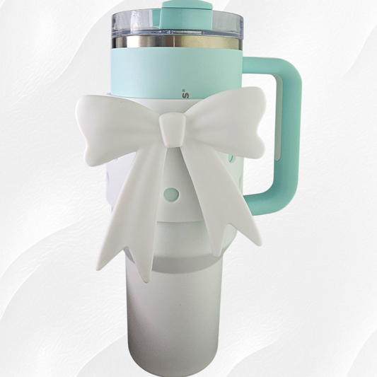 White Jumbo Princess Bow Cup Silicone Sleeve. 