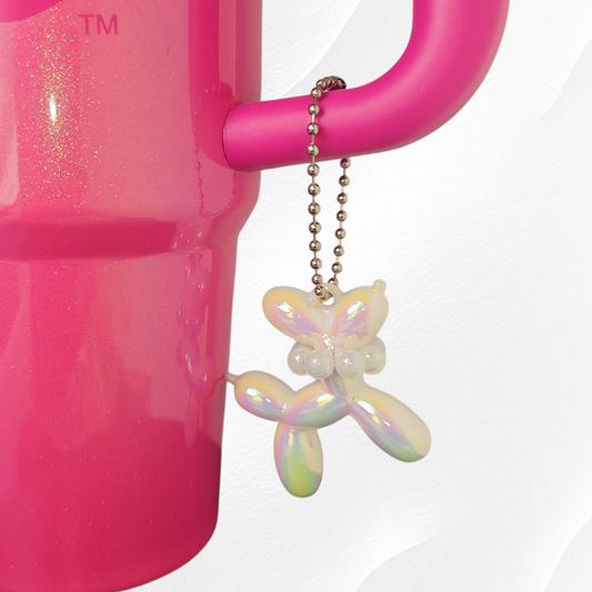 Pearlescent Balloon Dog Cup Handle Charm - White 