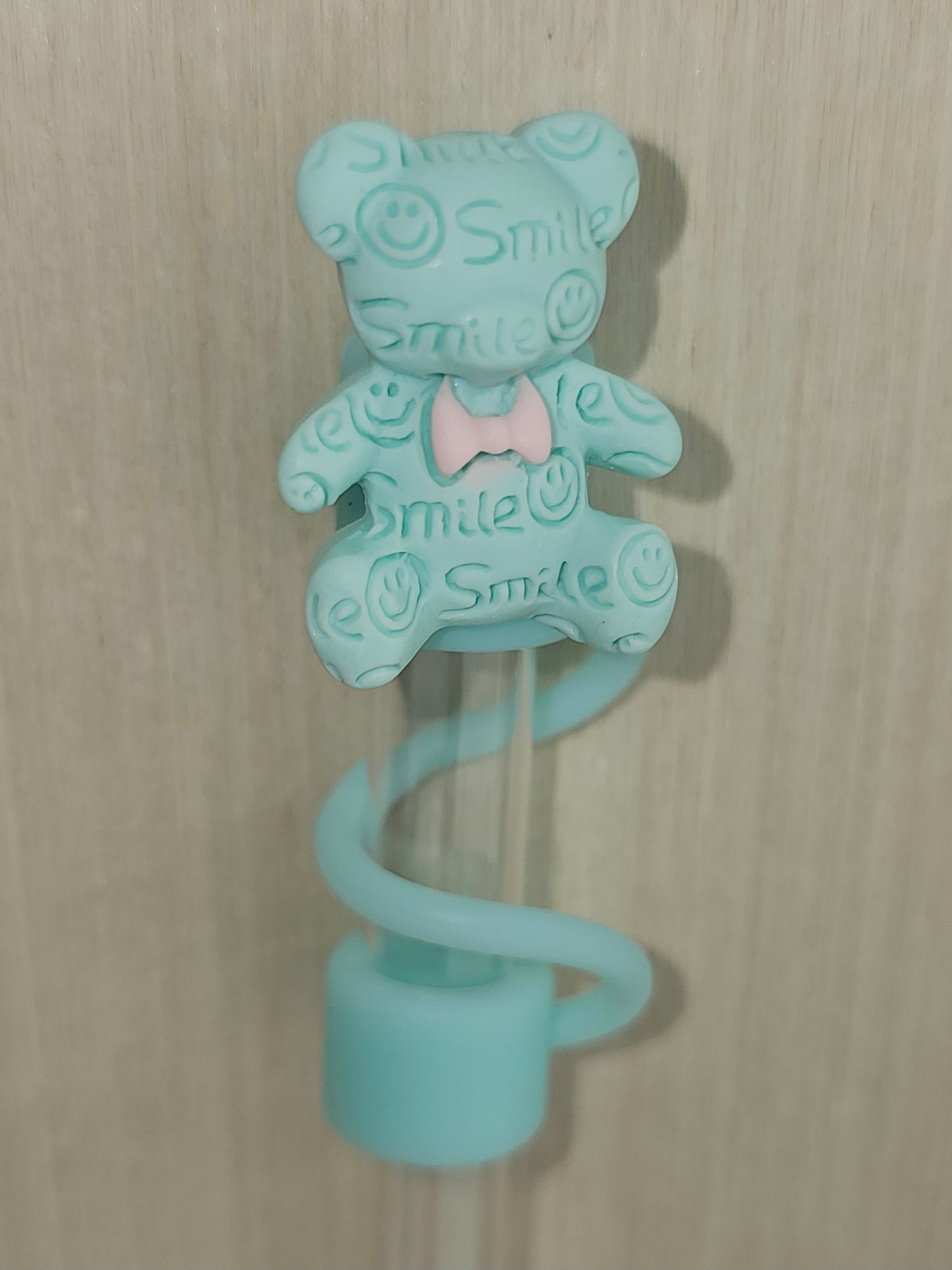 Mint Green Teddy Bear Silicone Straw Topper  - Straw Cover  - Straw Cap. Gummy Bear Straw Topper. 