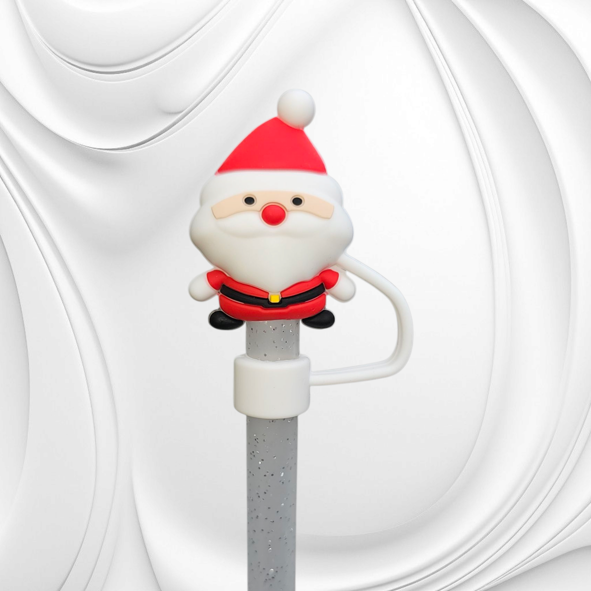 Red Christmas Santa Clause Gnome 3D Silicone Straw Topper 
