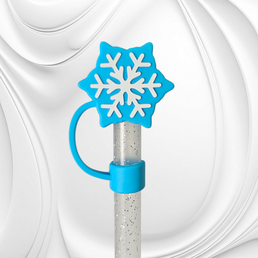 Teal Blue Snowflake 3D Silicone Straw Topper 