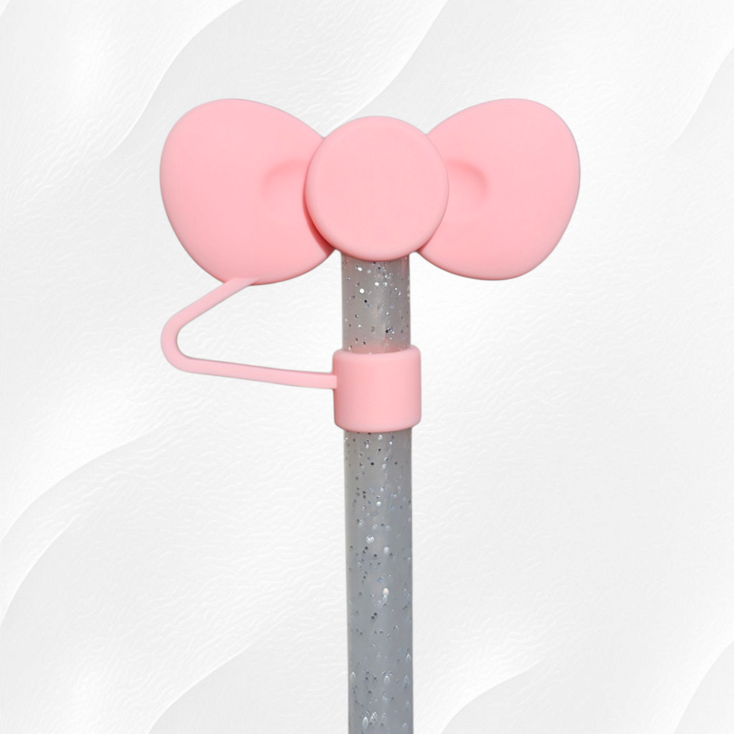 Light Pink Bow Tie 3D Silicone Straw Topper 