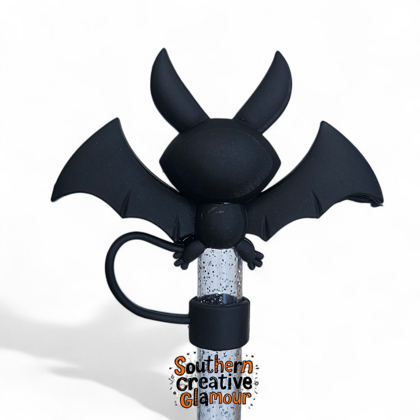 3D Jumbo Happy Halloween Bat 10mm Straw Topper - Black