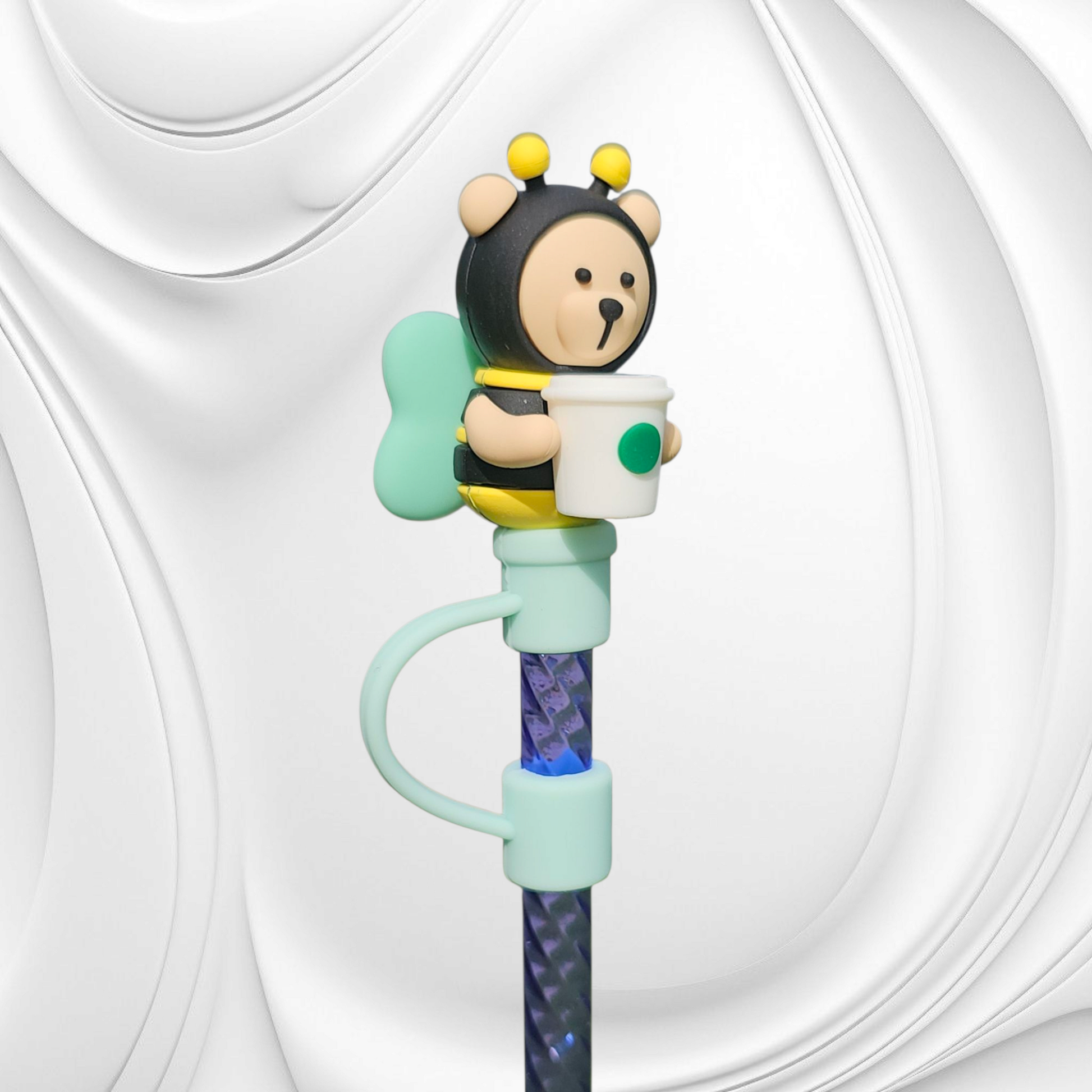 Bumblebee Bear 8mm 3D Silicone Straw Topper 