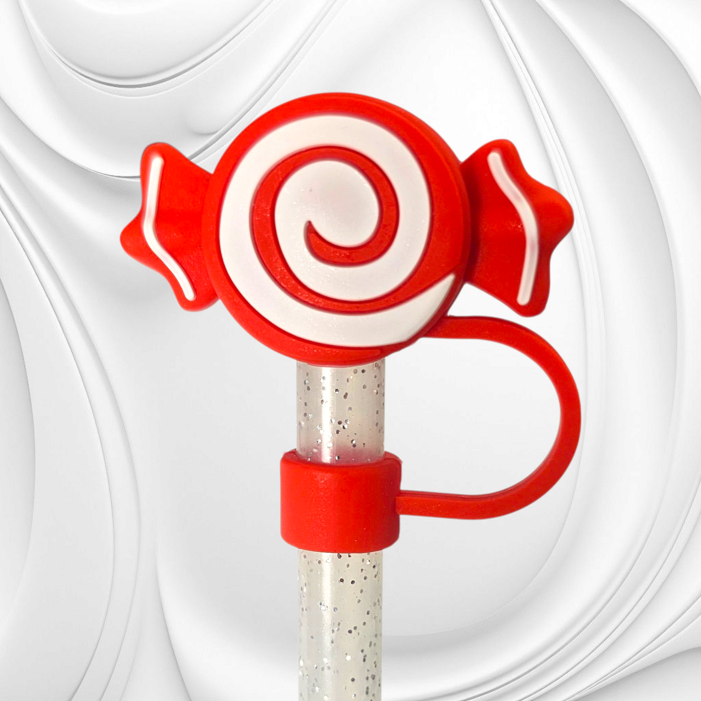 Red and White Candy 3D Silicone Straw Topper
