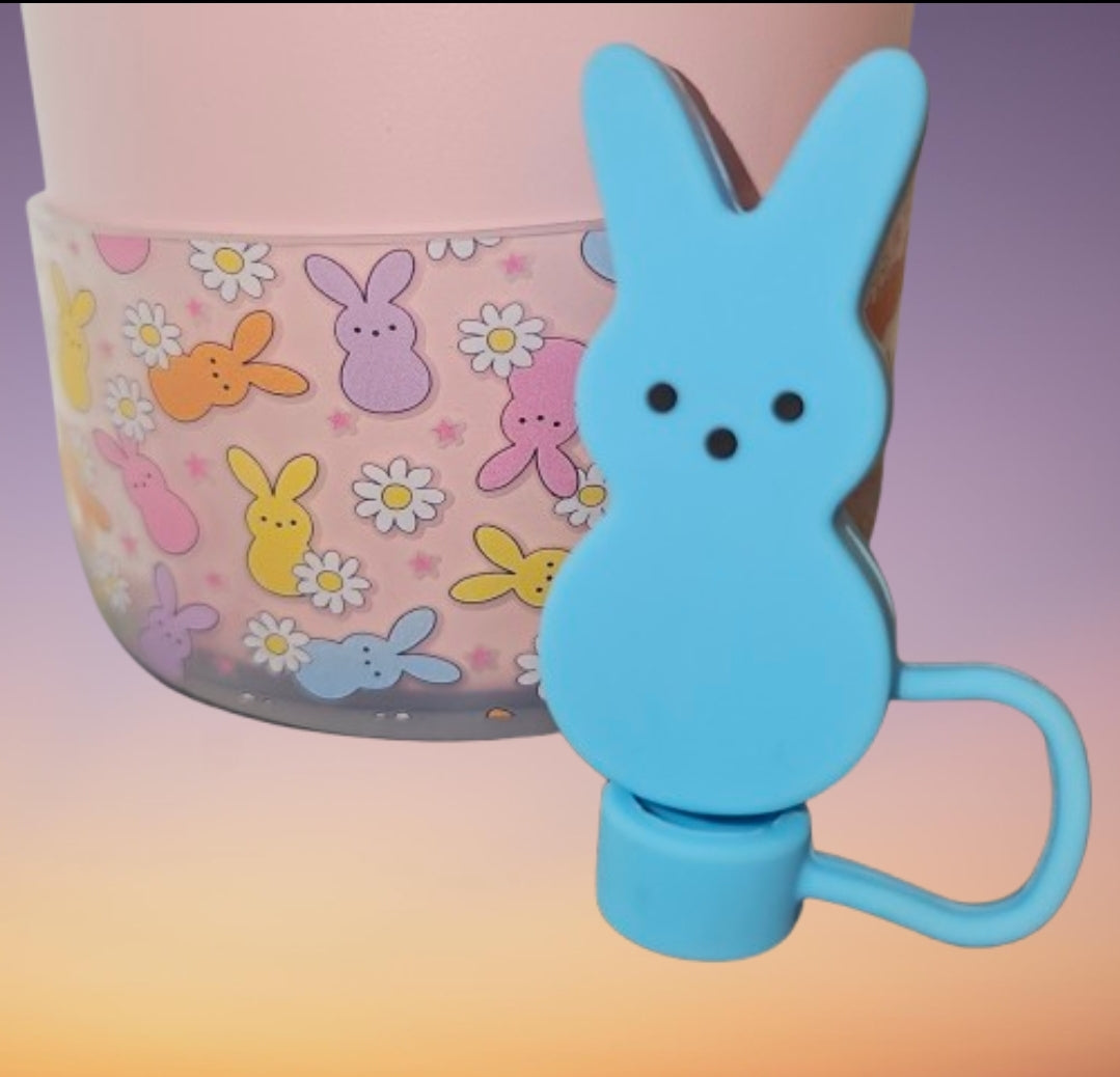 Peeps Easter Bunny clear Silicone Tumbler Boot & Pink Peeps Easter Bunny 3D Silicone Straw Topper. 