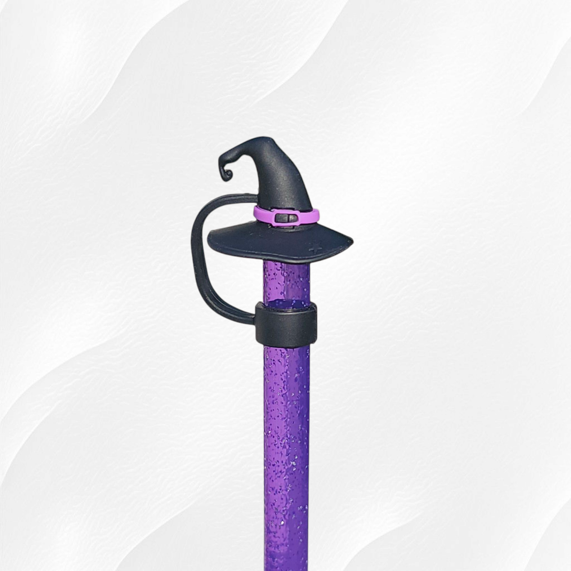 Black and Purple 3D Silicone Halloween Witch's Hat Straw Topper. 