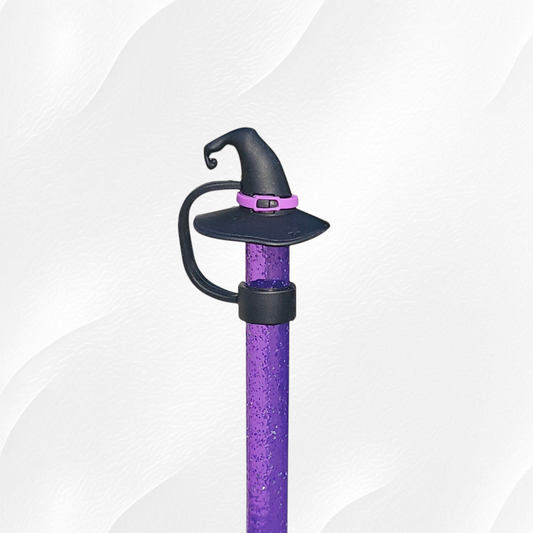 Black and Purple 3D Silicone Halloween Witch's Hat Straw Topper. 