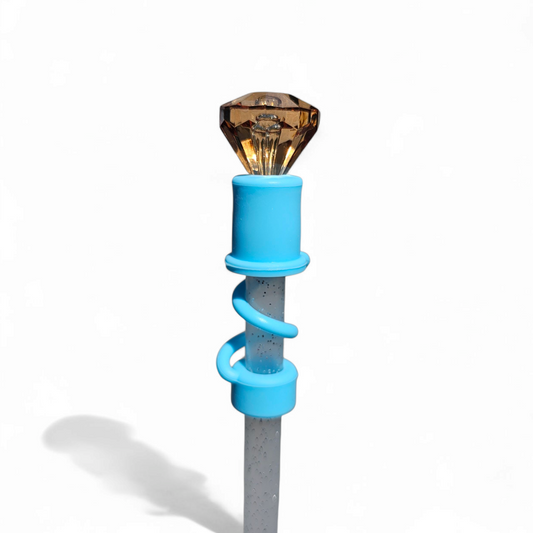 Bronze Diamond  | Teal Blue Silicone 3D Straw Topper