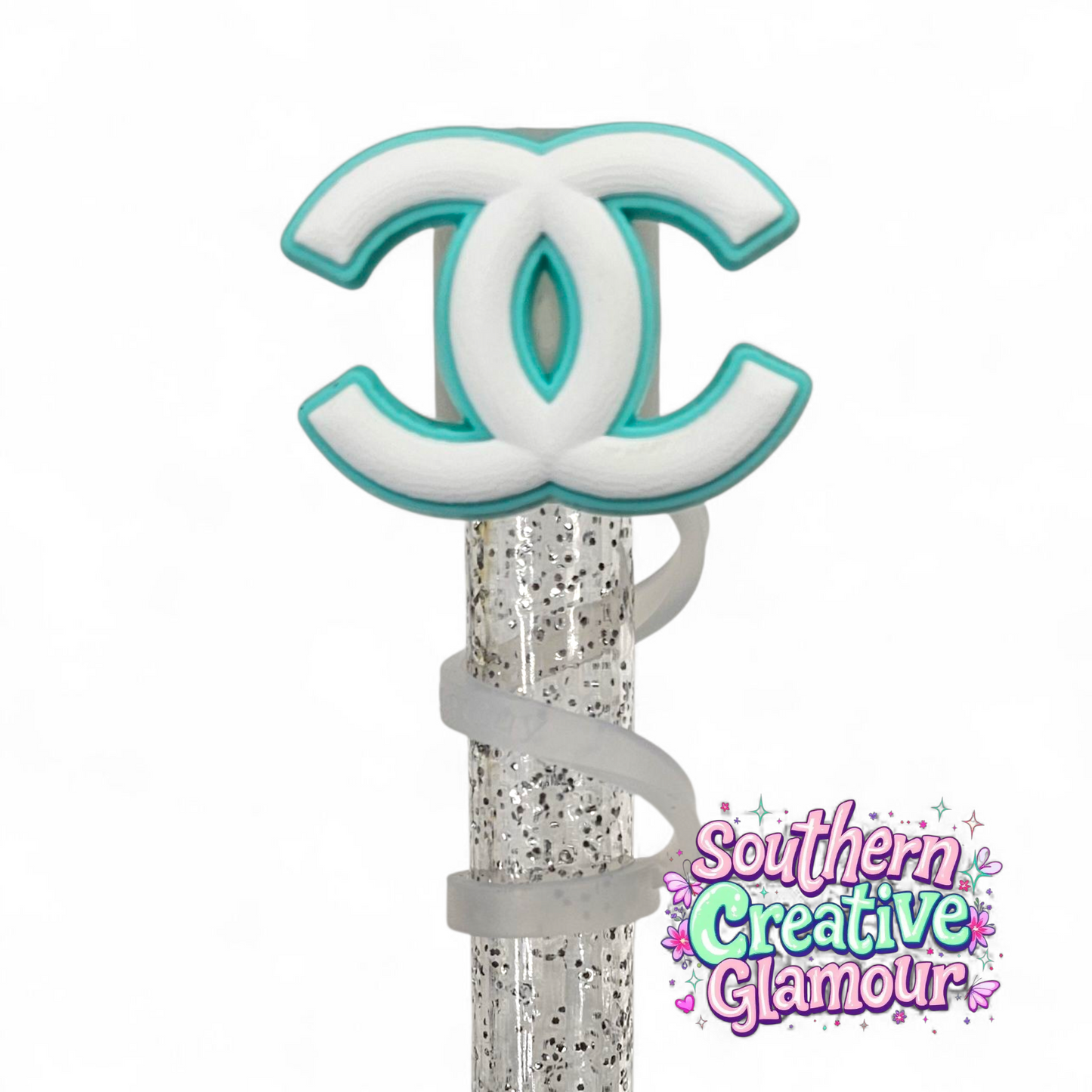 CC inspired Mint Green & White Fashion 2D Silicone 10mm Straw Topper by Southern Creative Glamour 