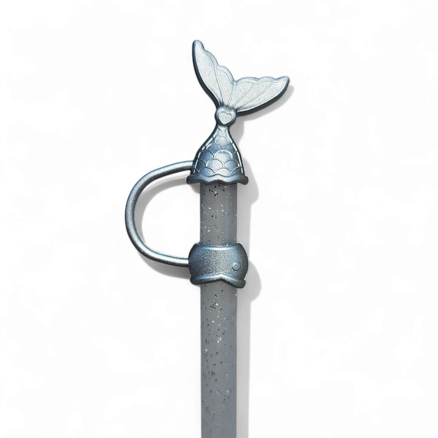 Silver Shimmer Mermaid Tail 3D Silicone 10mm Straw Topper 