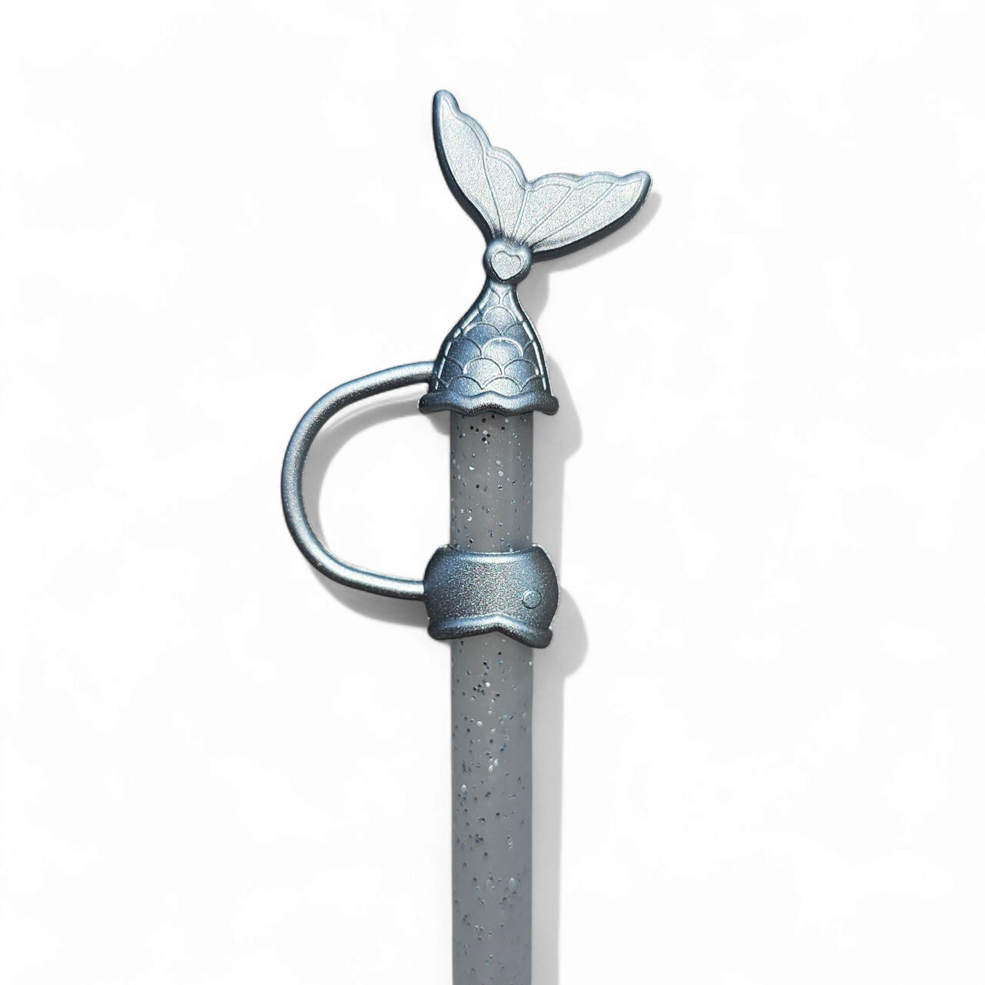 Silver Shimmer Mermaid Tail 3D Silicone 10mm Straw Topper 