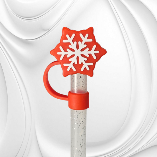 Winter Snowflake 3D Silicone Straw Topper  - Red