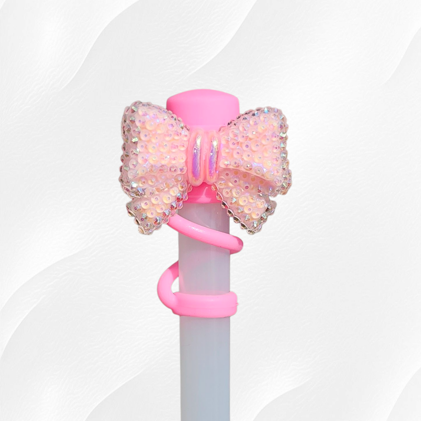 Bling Glitter Bow Silicone Straw Topper  - Pink