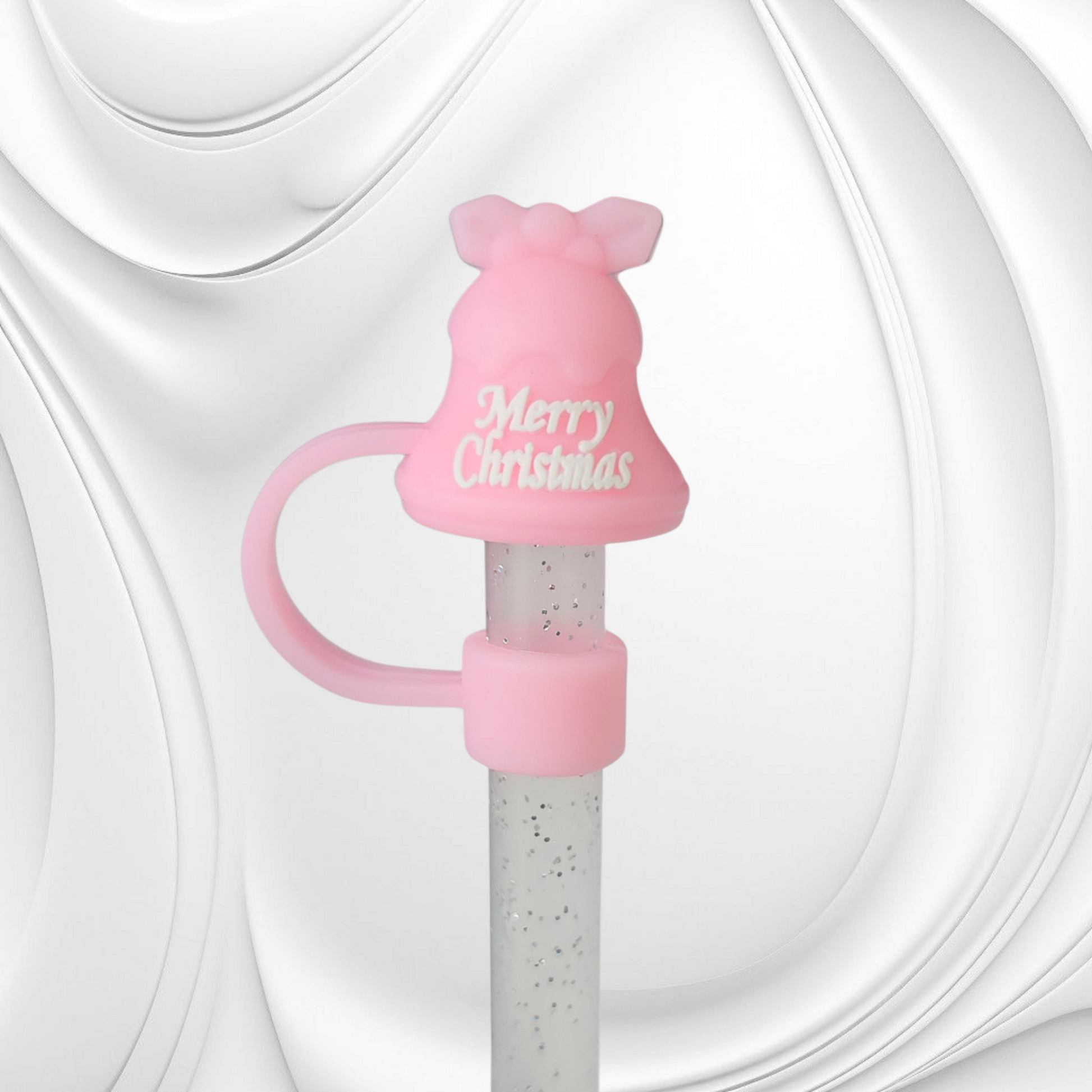 Hot Pink Christmas Bell 3D Silicone Straw Topper. 