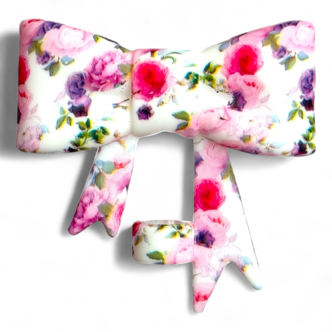 Rosy Floral 3D Bow Silicone Straw Topper | Fits 10mm Straws