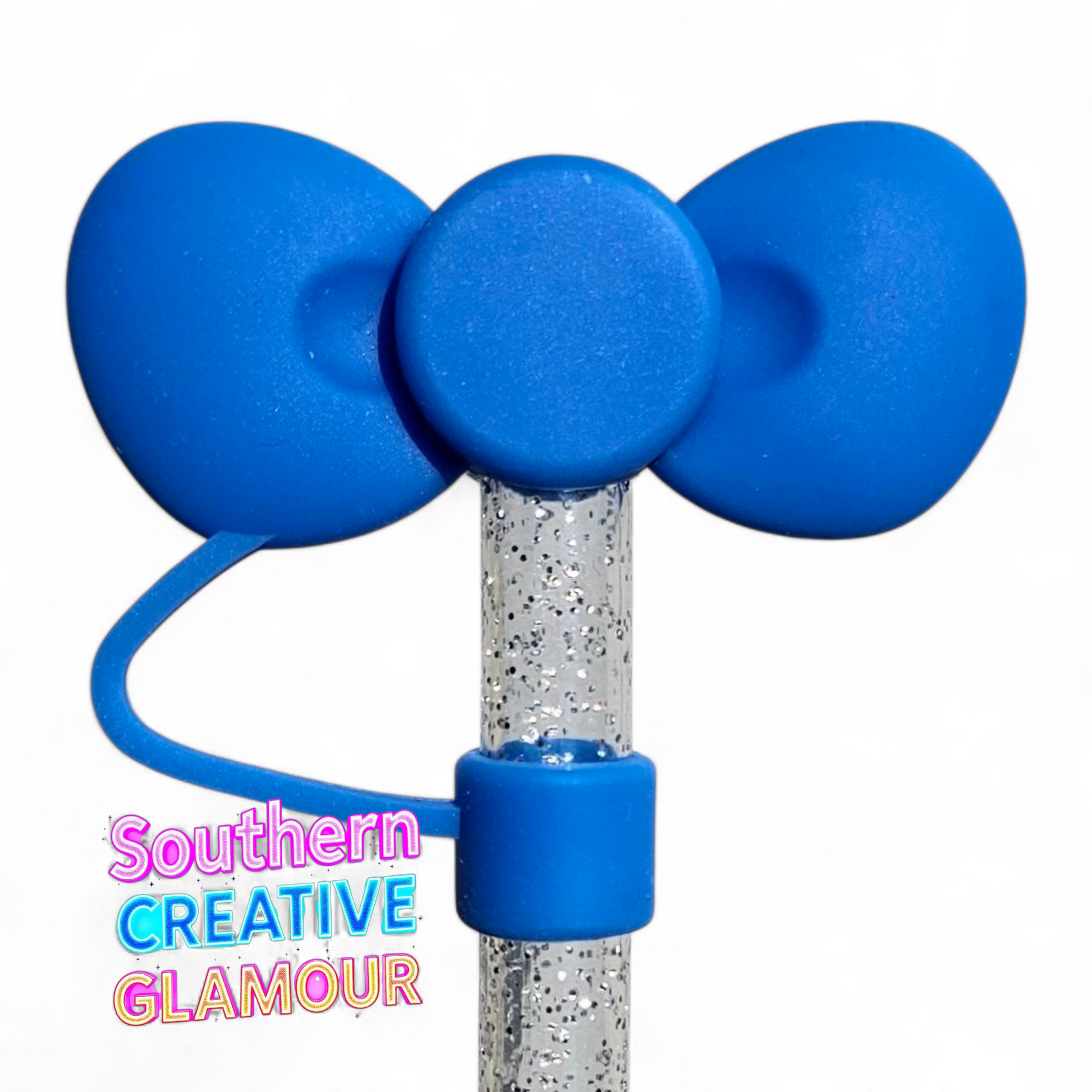 Royal Blue 3D Bow Silicone 10mm Straw Topper by Southern Creative Glamour 