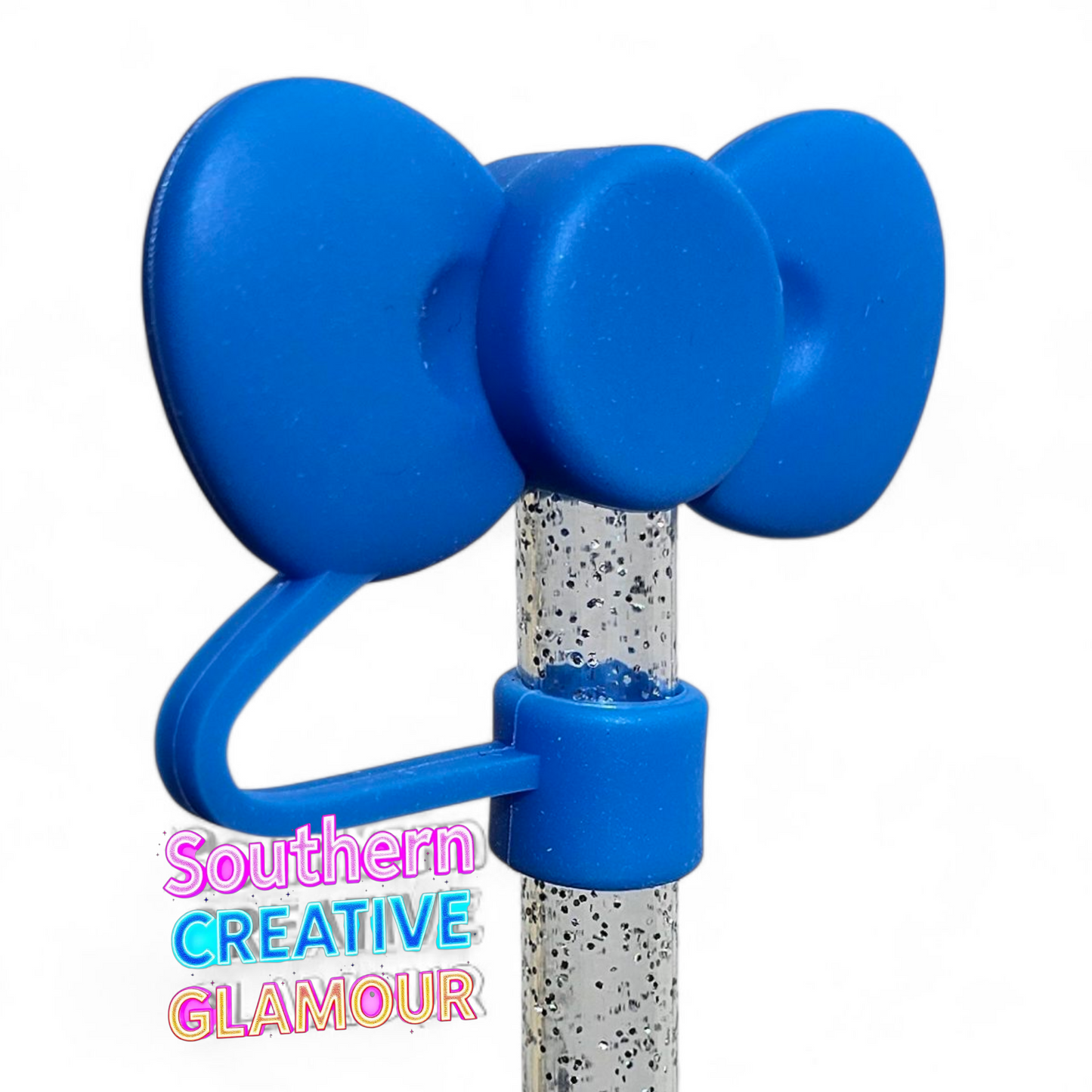 Royal Blue 3D Bow Silicone 10mm Straw Topper by Southern Creative Glamour 