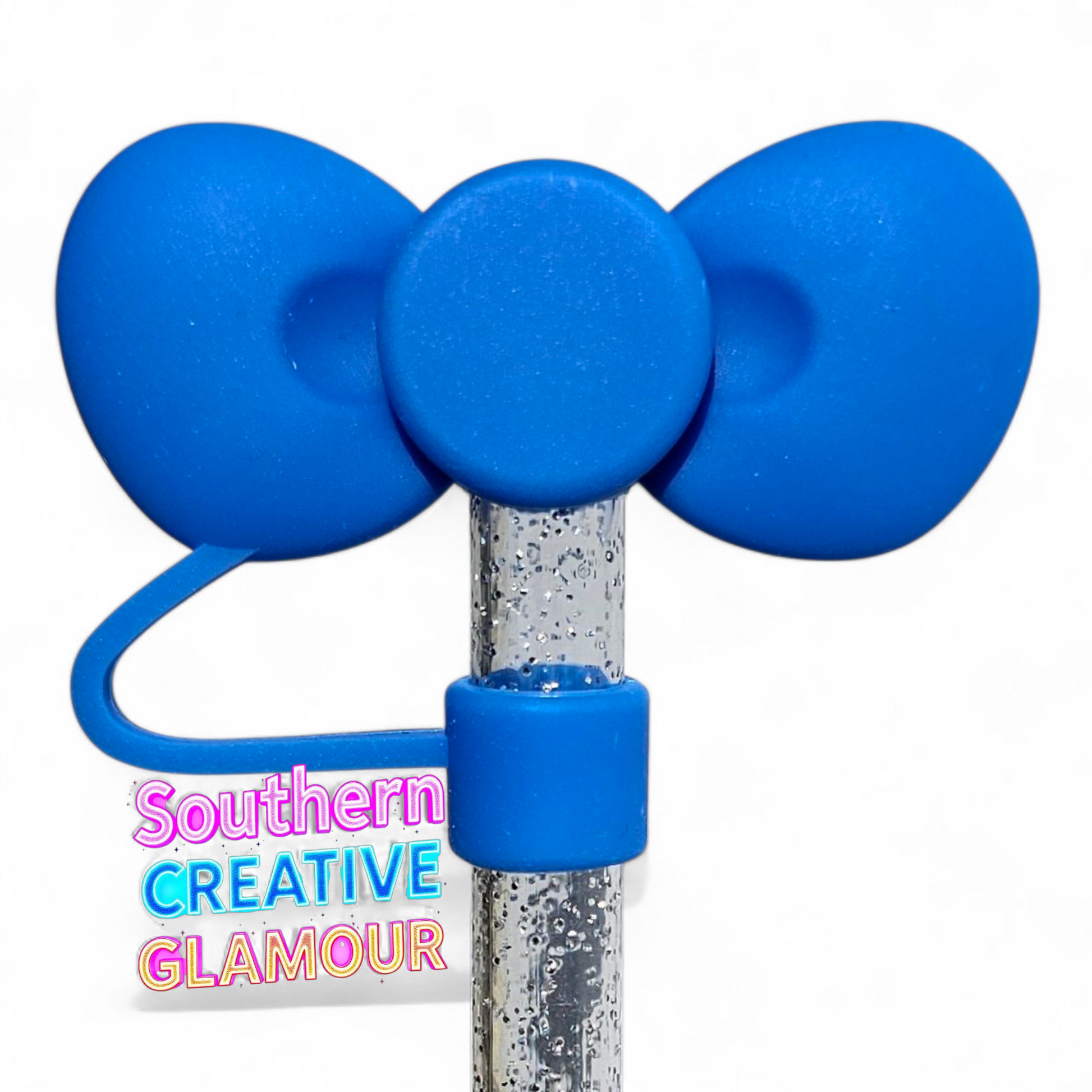 Royal Blue 3D Bow Silicone 10mm Straw Topper by Southern Creative Glamour 