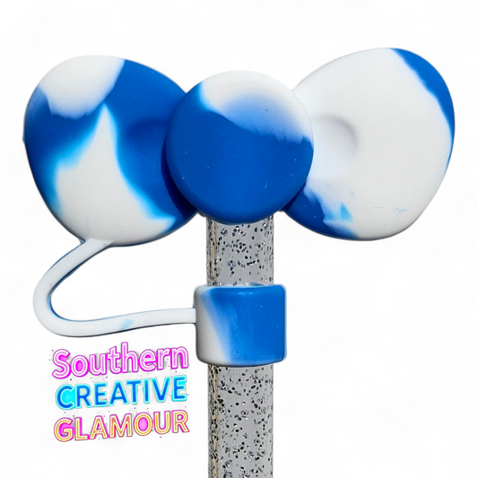 Royal Blue Swirl 3D Bow Silicone 10mm Straw Topper by Southern Creative Glamour 