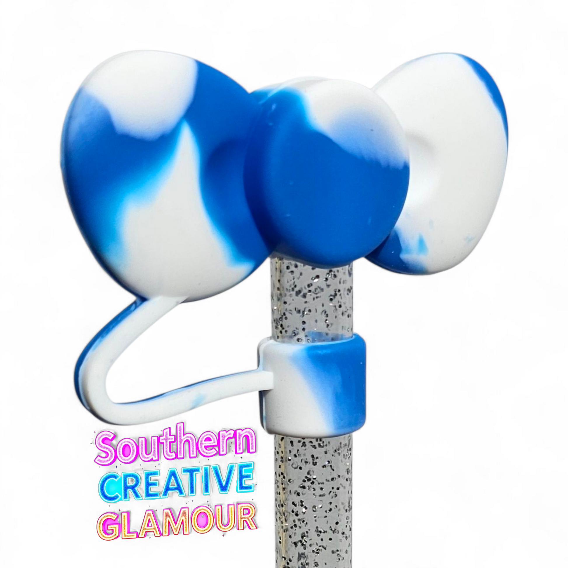 Royal Blue Swirl 3D Bow Silicone 10mm Straw Topper by Southern Creative Glamour 