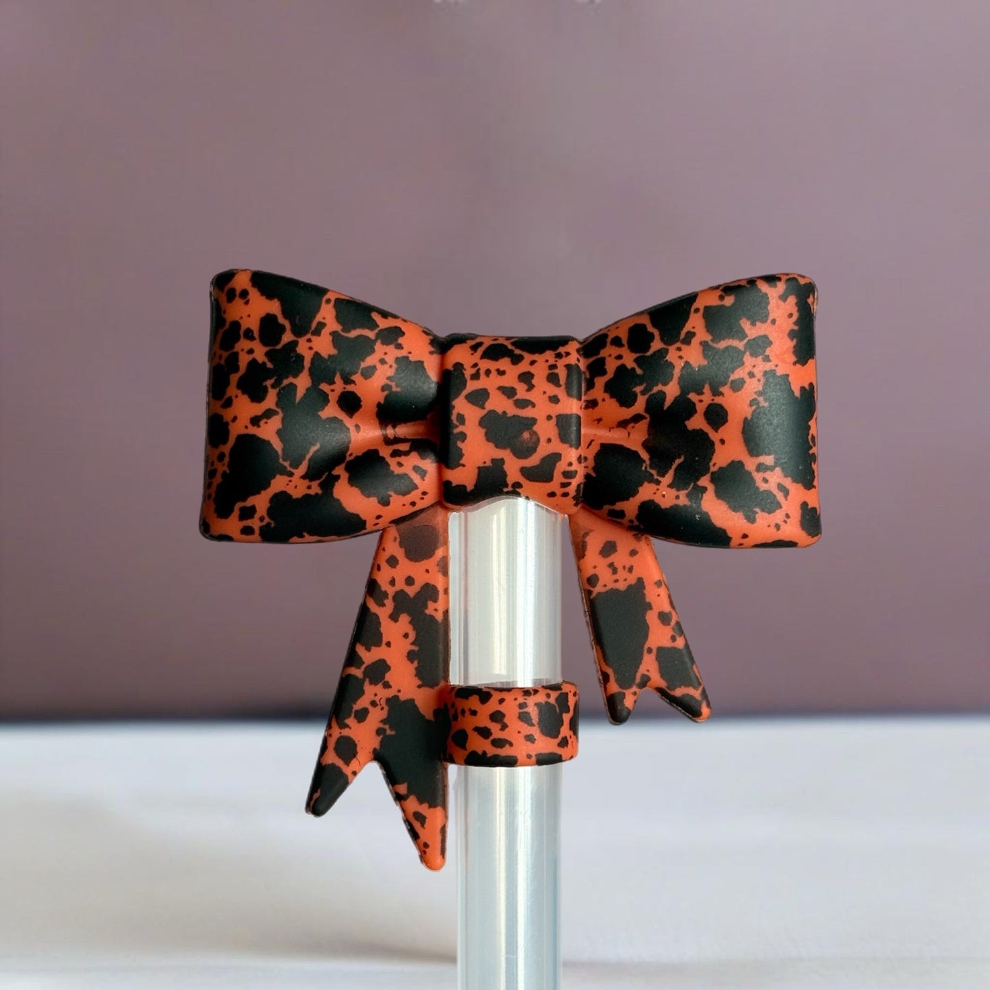 Rust Cowhide 3D Bow Silicone Straw Topper | Fits 10mm Straws