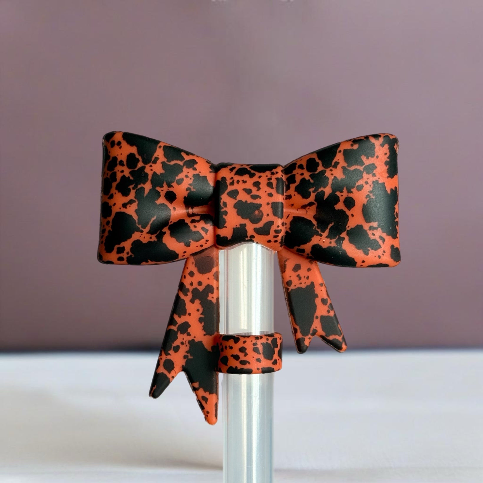 Rust Cowhide 3D Bow Silicone Straw Topper | Fits 10mm Straws