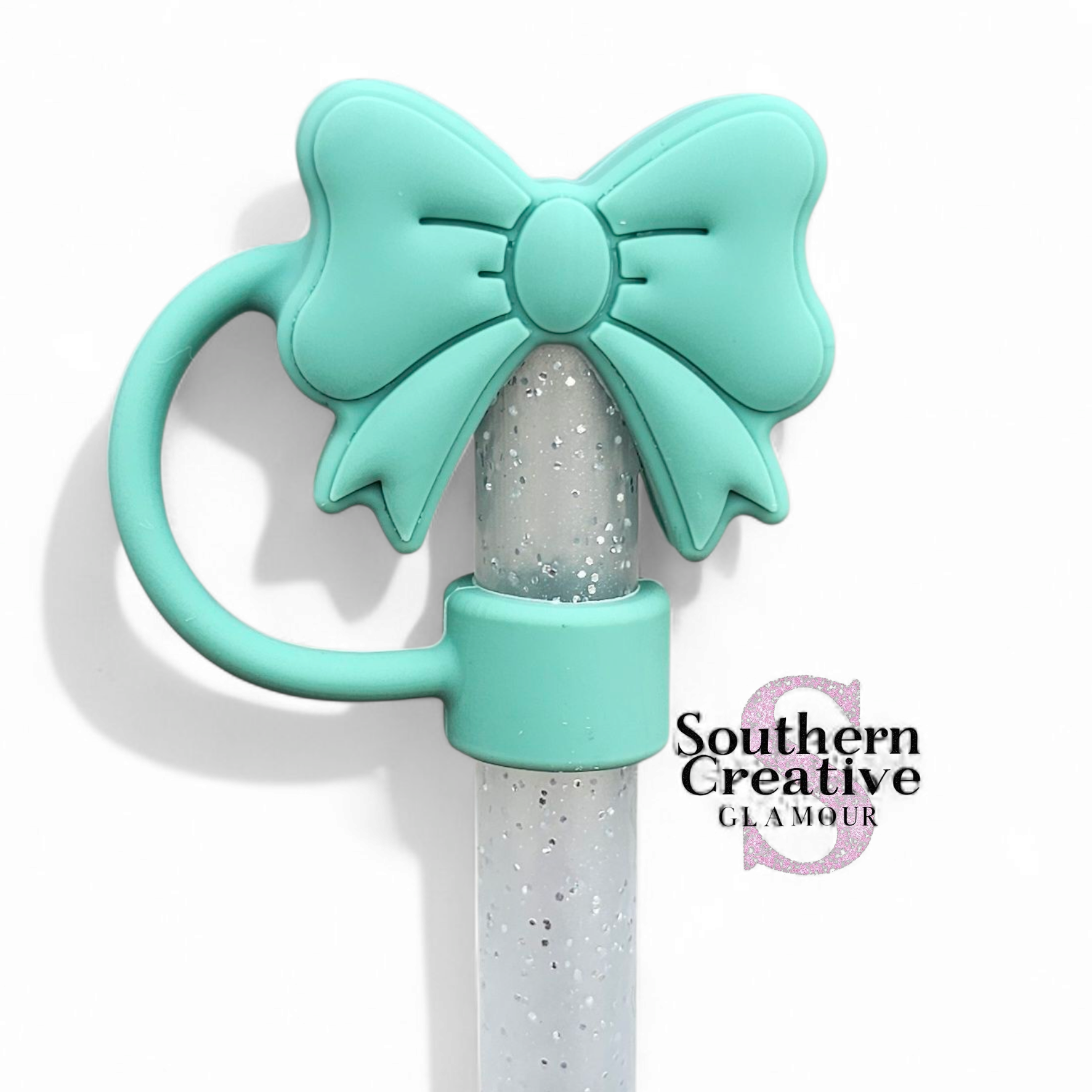 Sage Green Coquette Bow 3D Silicone 10mm Straw Toppers by Southern Creative Glamour 