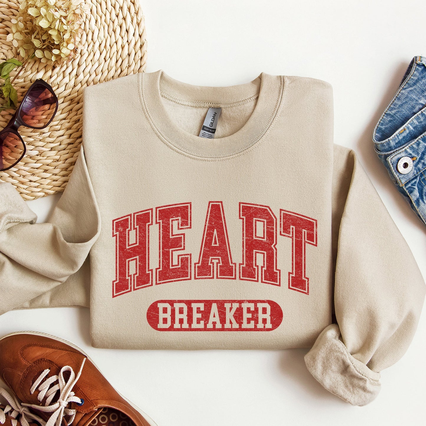 Sand Heart Breaker Crewneck Sweatshirt – Valentine’s Day Graphic Pullover