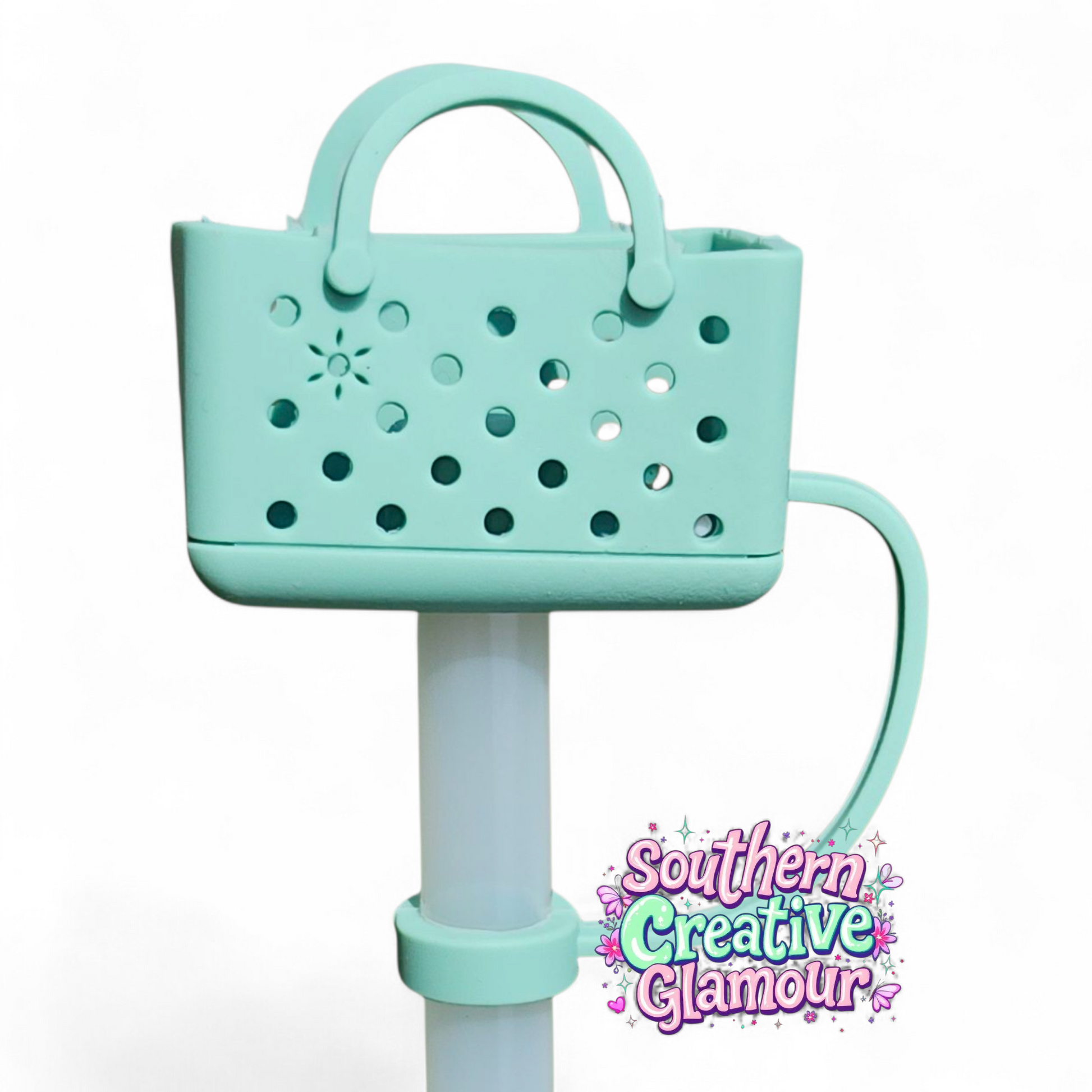 Seafoam Green Fashion Bag 10mm Silicone Straw Topper | Fits 10mm Straws