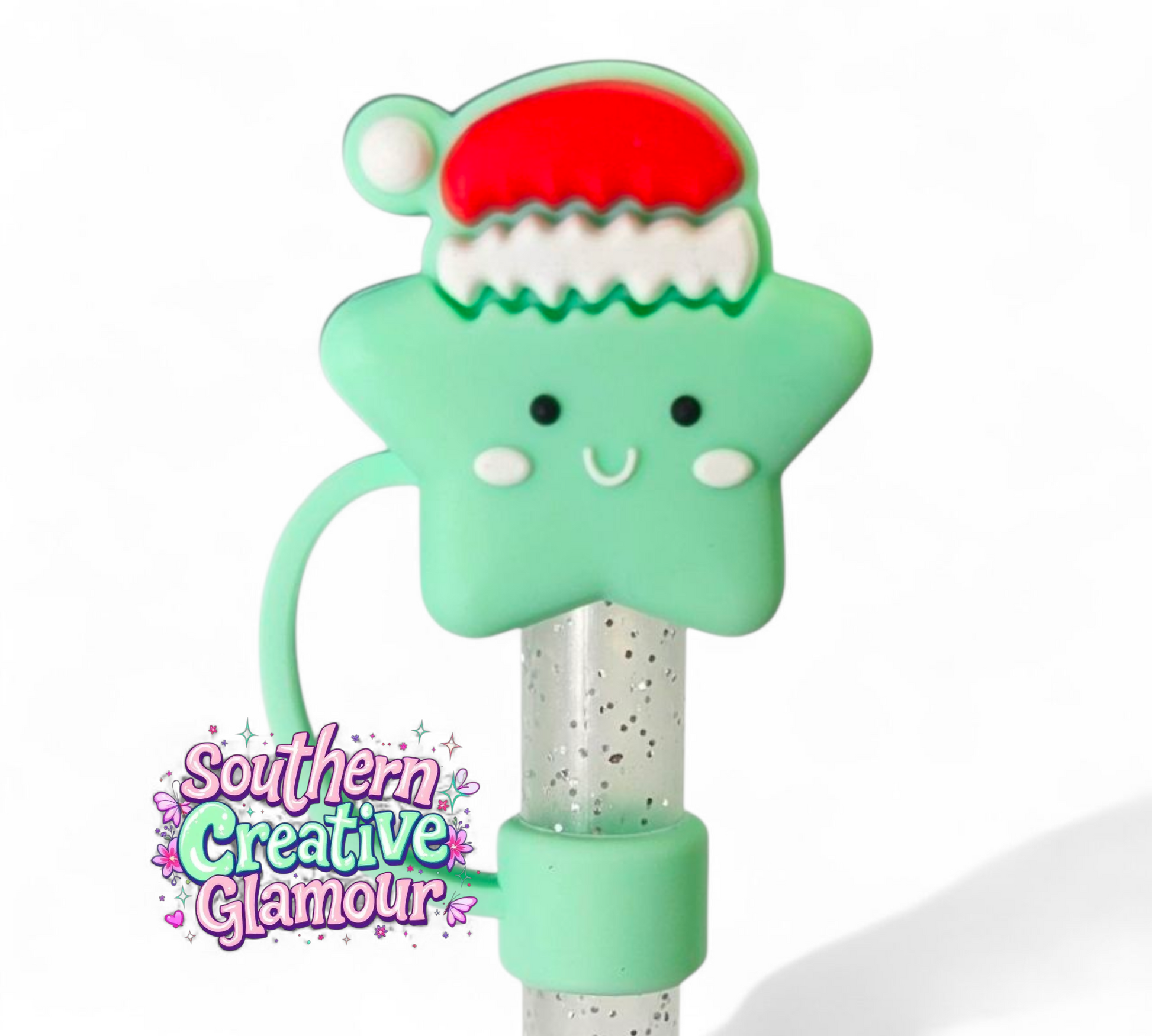 Seafoam Christmas Star Silicone 10mm Straw Topper by Southern Creative Glamour 