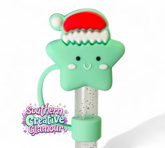 Seafoam Christmas Star Silicone 10mm Straw Topper by Southern Creative Glamour 