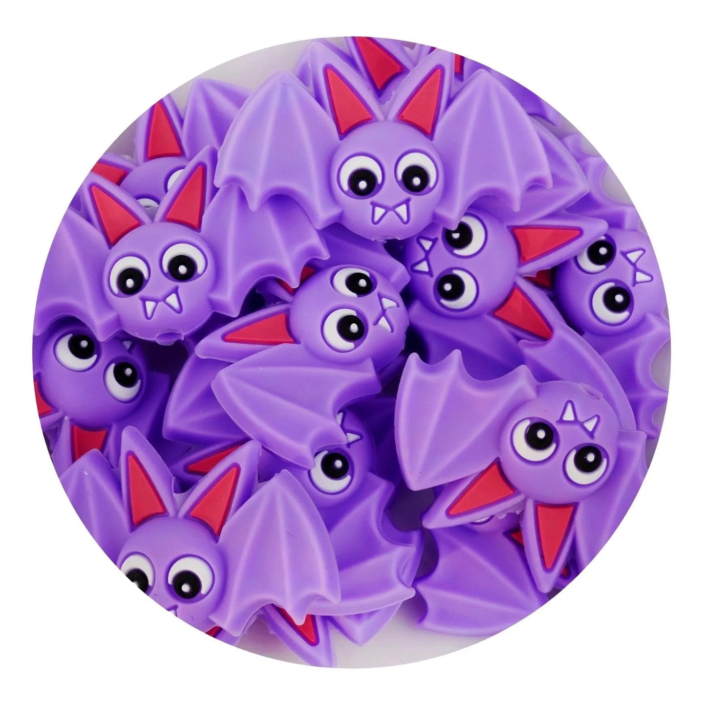 Silicone Focal Bead Bat - Purple (5 Beads)