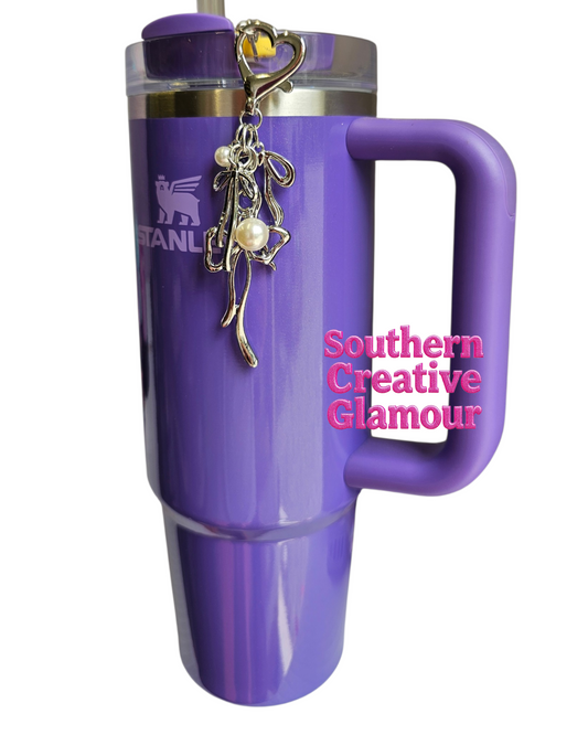 Silver Coquette Bow Tumbler Charm with Pearl by Southern Creative Glamour 