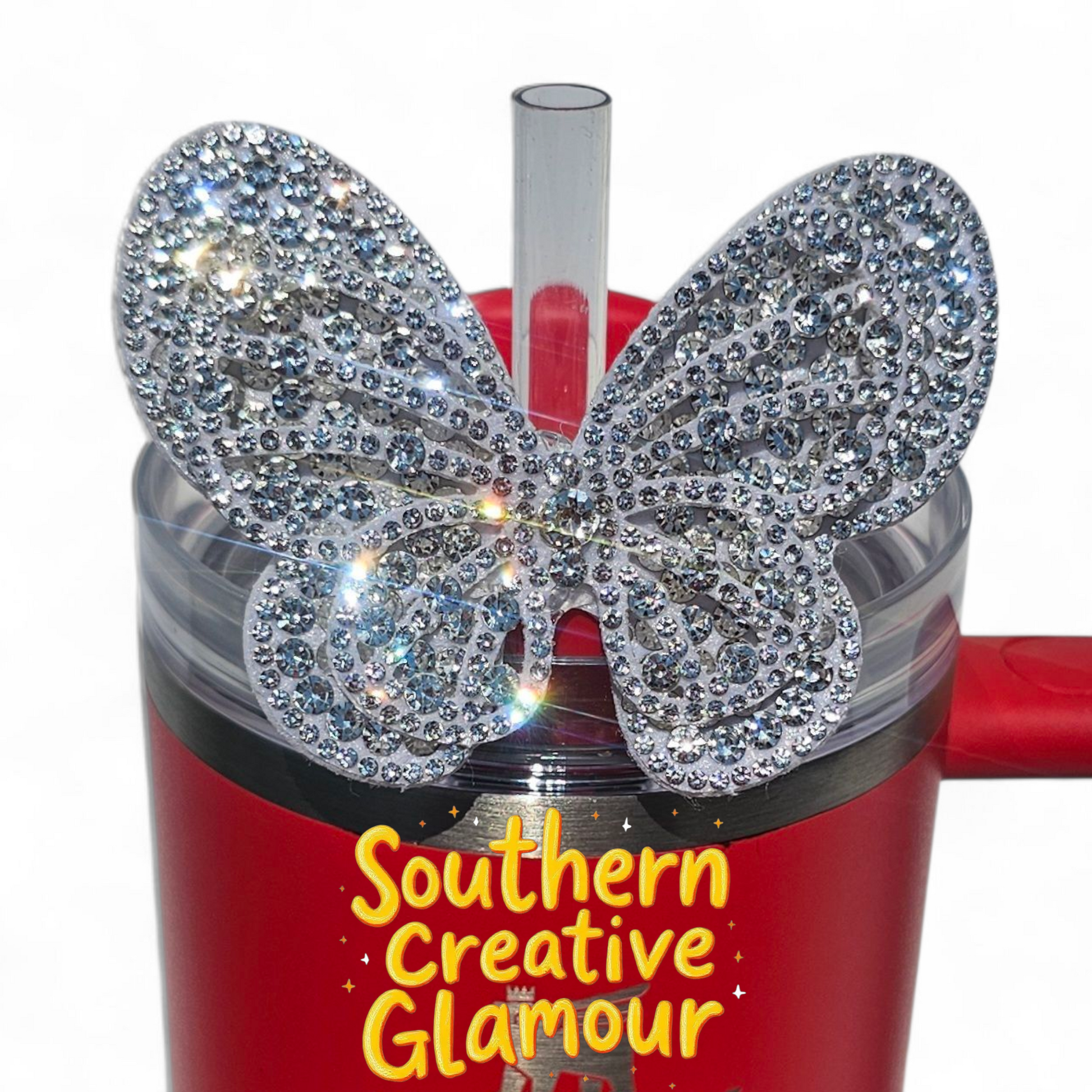 Silver Diamond Butterfly Tumbler Charm by Southern Creative Glamour 