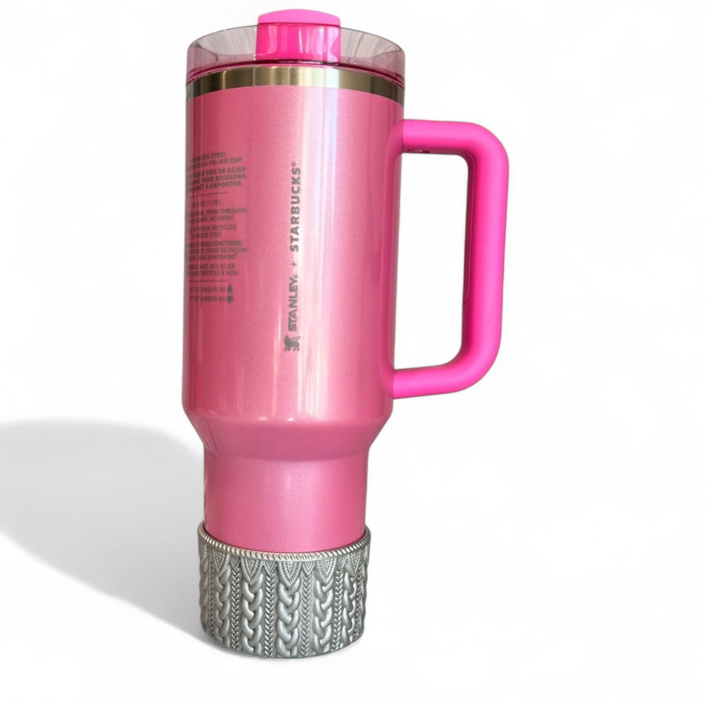Silver Metallic MACRAME Tumbler Boot -fits 20-40oz on Starbucks Stanley Winter Pink Tumbler 