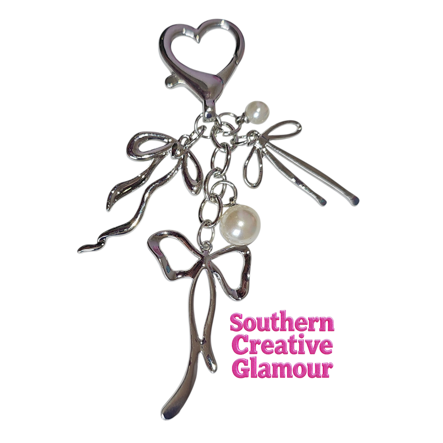 Silver Coquette Bow Tumbler Charm with Pearl by Southern Creative Glamour 