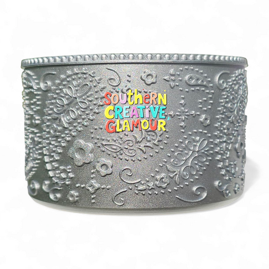 Silver Shimmer Paisley Textured 3D Silicone Tumbler Boot by Southern Creative Glamour 